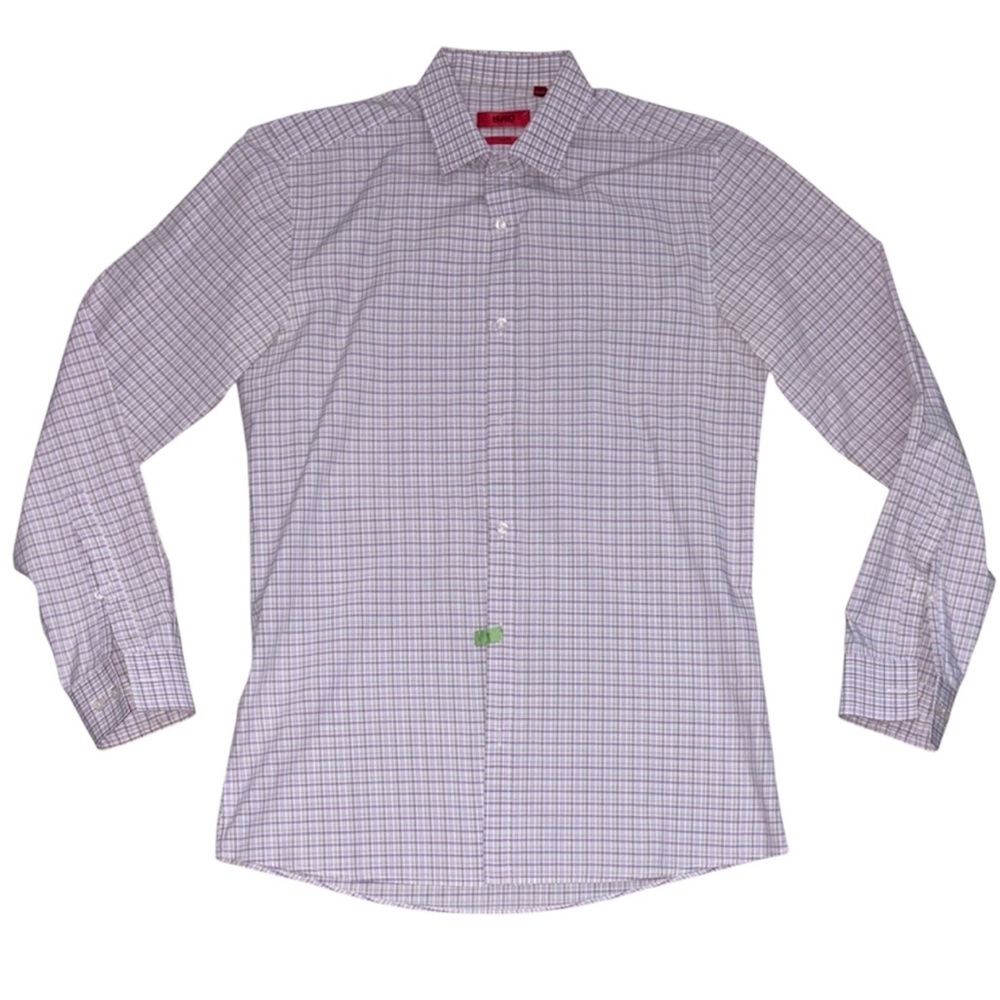 HUGO Hugo Boss Slim Fit Dress Shirt Purple Gray Check 15 32/33 Men’s Small